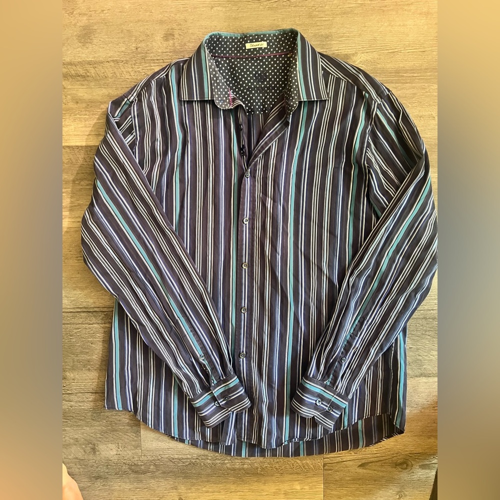 BUGATCHI Uomo Shaped Fit Shirt Mens Sz M Striped Multicolor Flip Cuffs Button Up